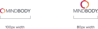 Graphical example of the acceptable minimum size (in pixes) for the Mindbody logo.