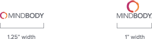 Graphical example of the acceptable minimum size (in inches) for the Mindbody logo.